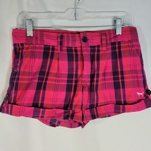 Victoria's Secret PINK Pink / Navy / Orange Plaid Shorts w/Dog Logo Size 2